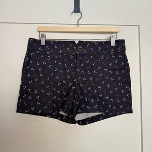 Banana Republic Shorts Womens Sz 8 Navy Blue Chino Anchor Print Stretch Beachy
